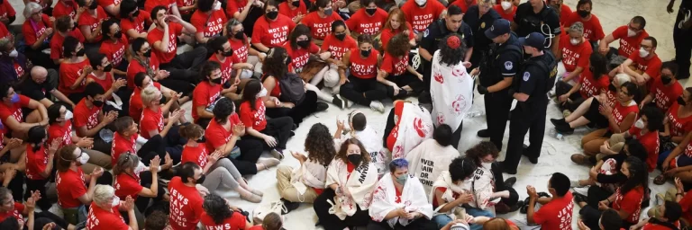 ‘No en nuestro nombre’: Cientos detenidos en una protesta liderada por judíos antes del discurso de Netanyahu